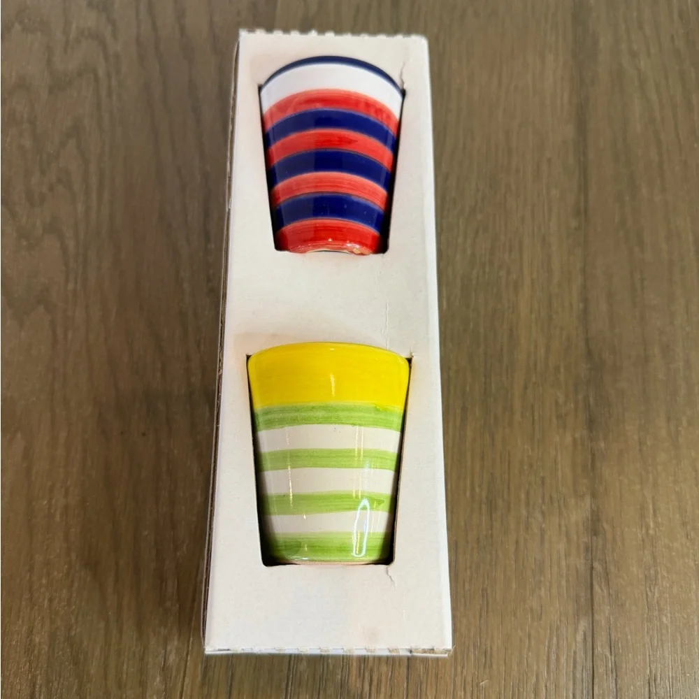 Striped Ceramic Limoncello Cups Set - Picture 2 of 3